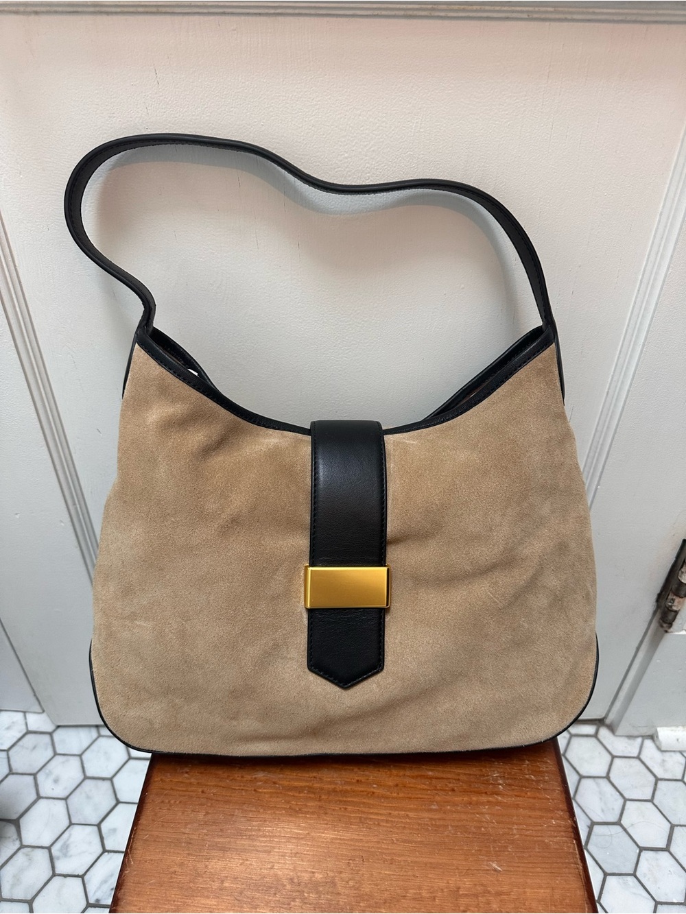 NWT J. Crew Berkeley Suede & Leather Shoulder Bag with Gold Accent